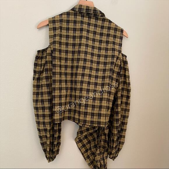 NWT GANNI Green Black Seersucker Wrap Collar Top M - Picture 14 of 14